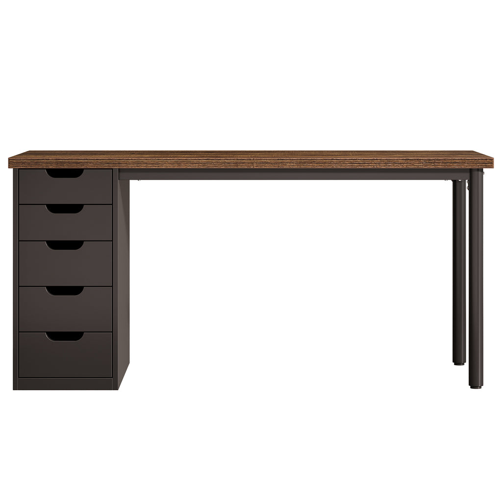 47" Computer Desk with 5 Drawers & Reversible Cabinet, Rustic