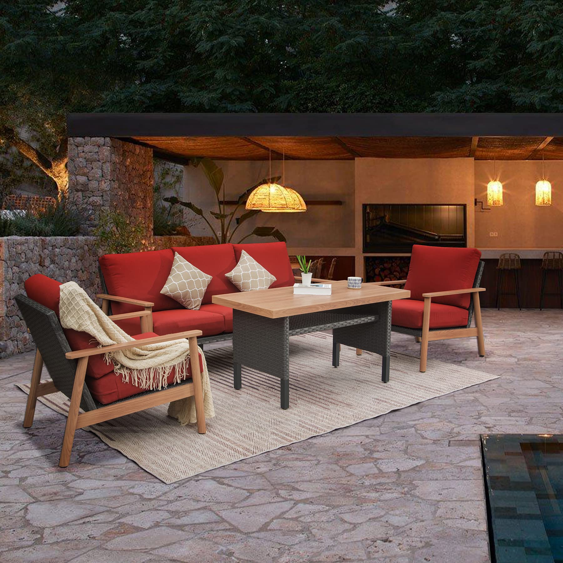 Outdoor Wicker Patio Furniture Set with Pillows