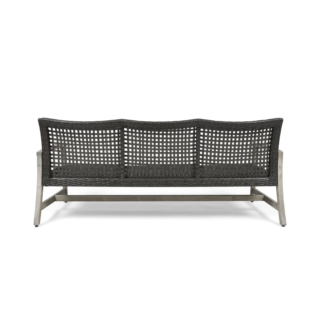 Outdoor Acacia Wood Wicker 3 Seater Sofa