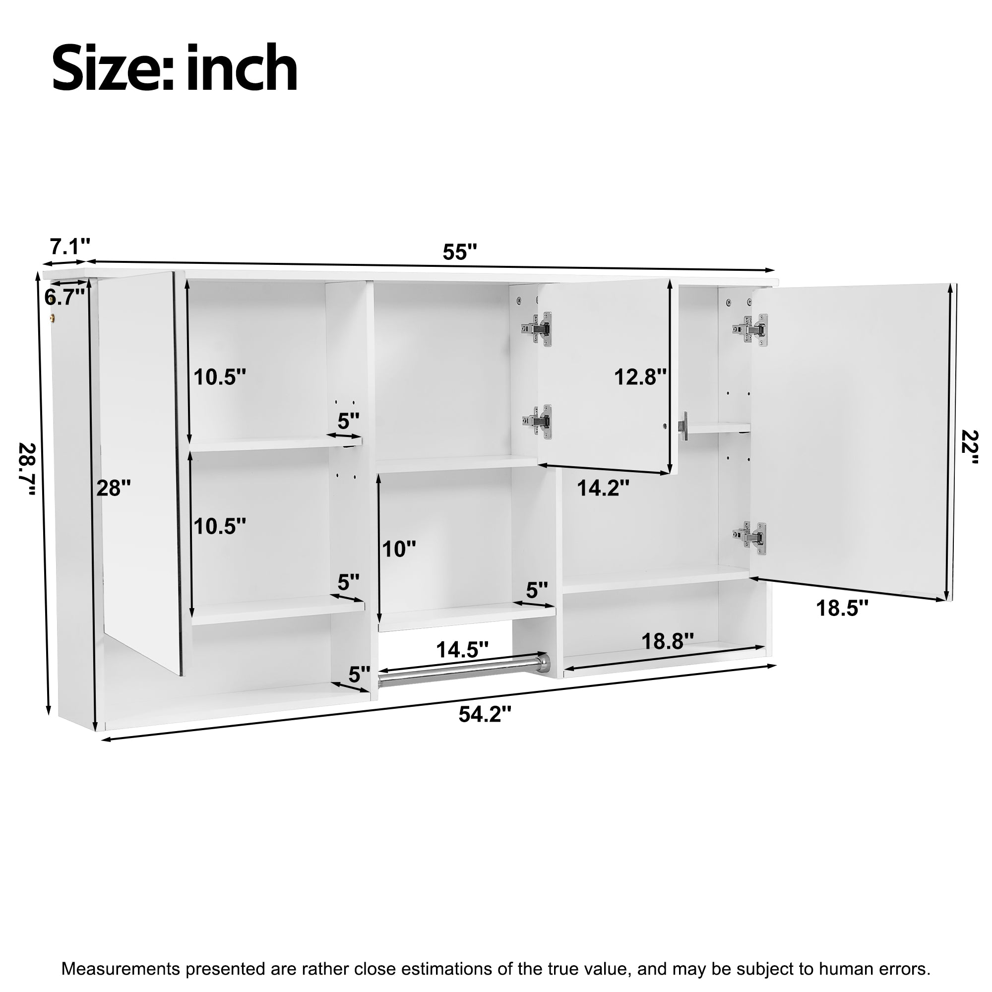 55 Inch Wall-Mount 3-in-1 Mirror Cabinet