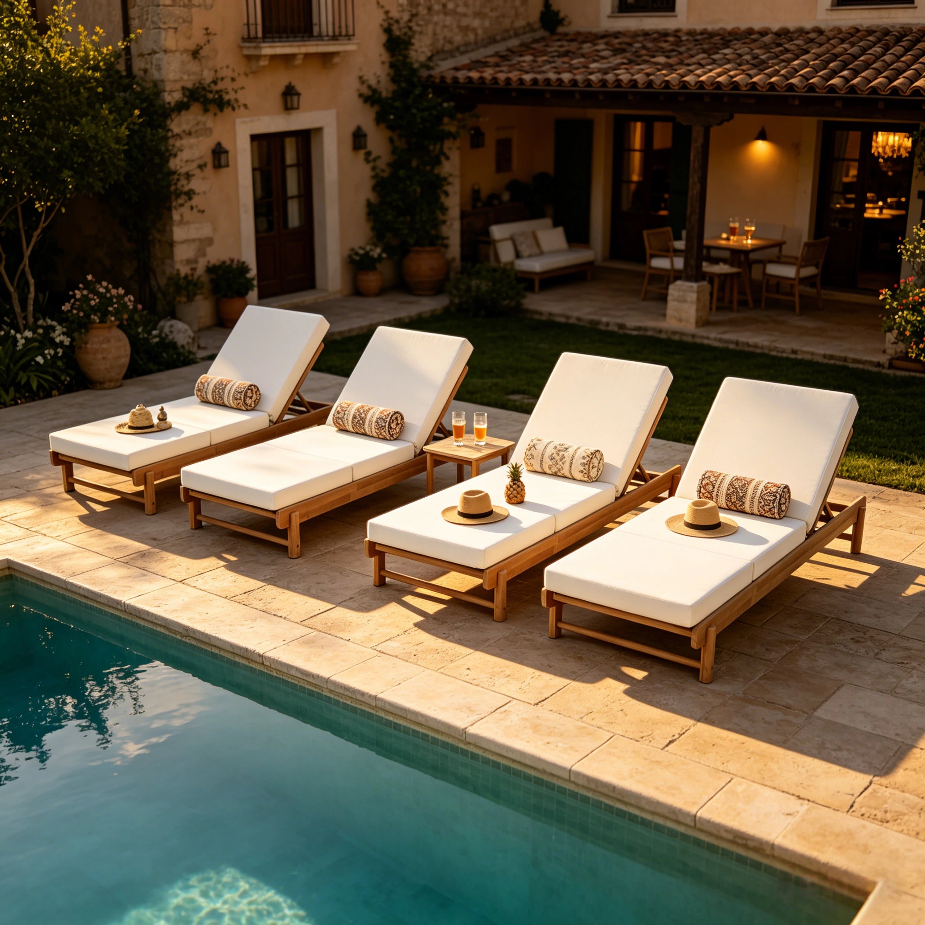 Light Teak Acacia Wood Chaise Lounge Set: 1 Frame + 1 3-Fold