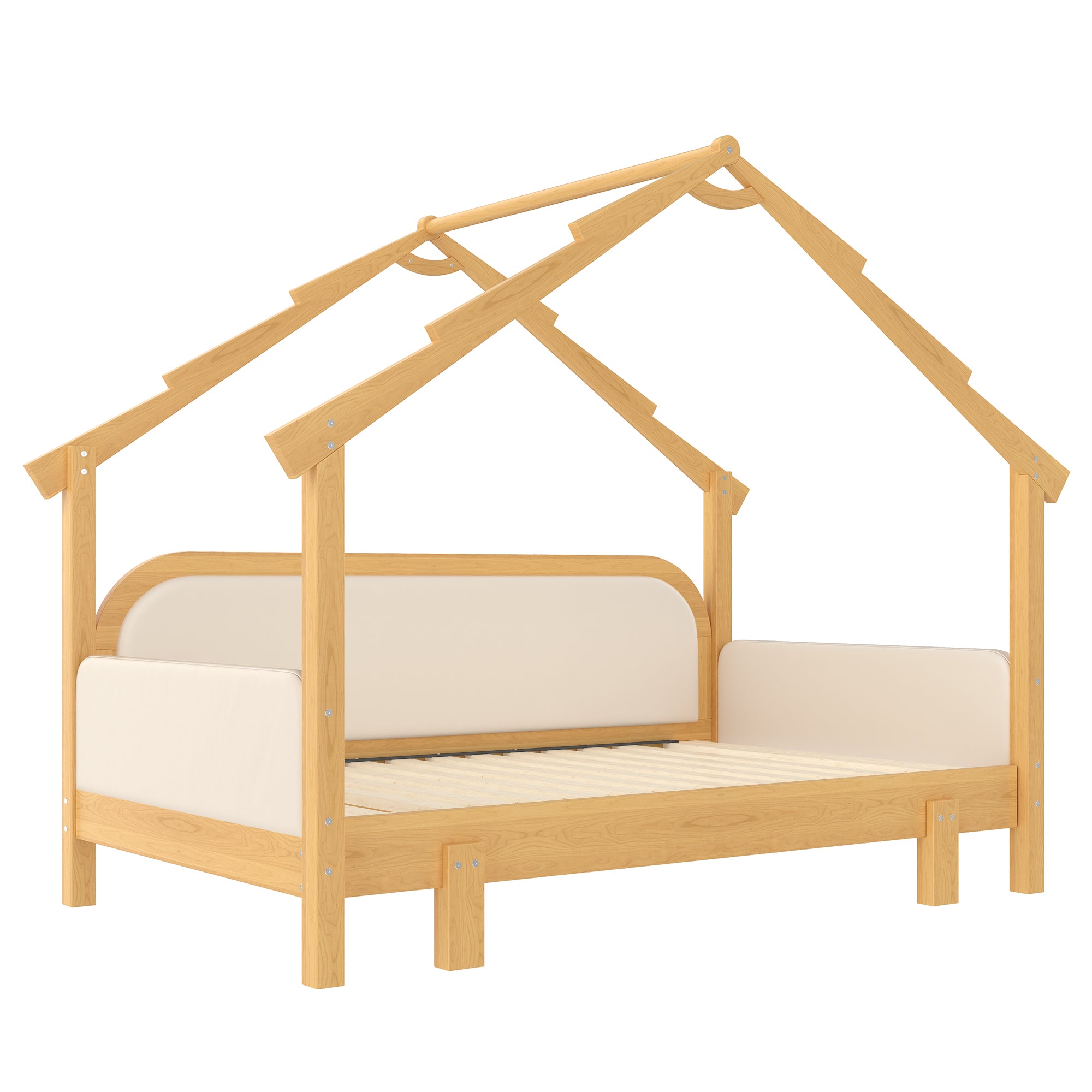 Twin Size Wood Treehouse Bed With Soft Cushion Rails