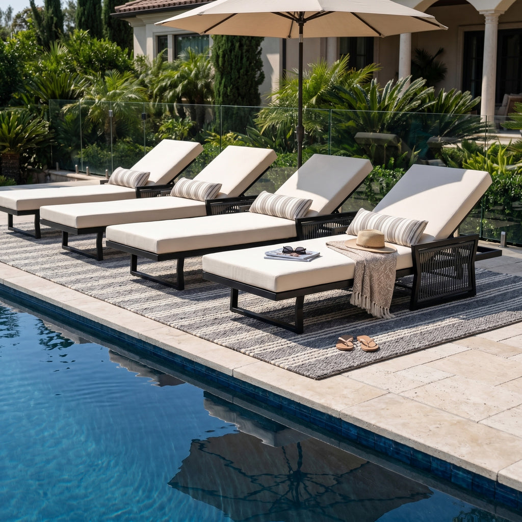 Black Iron Outdoor Chaise Lounge Set