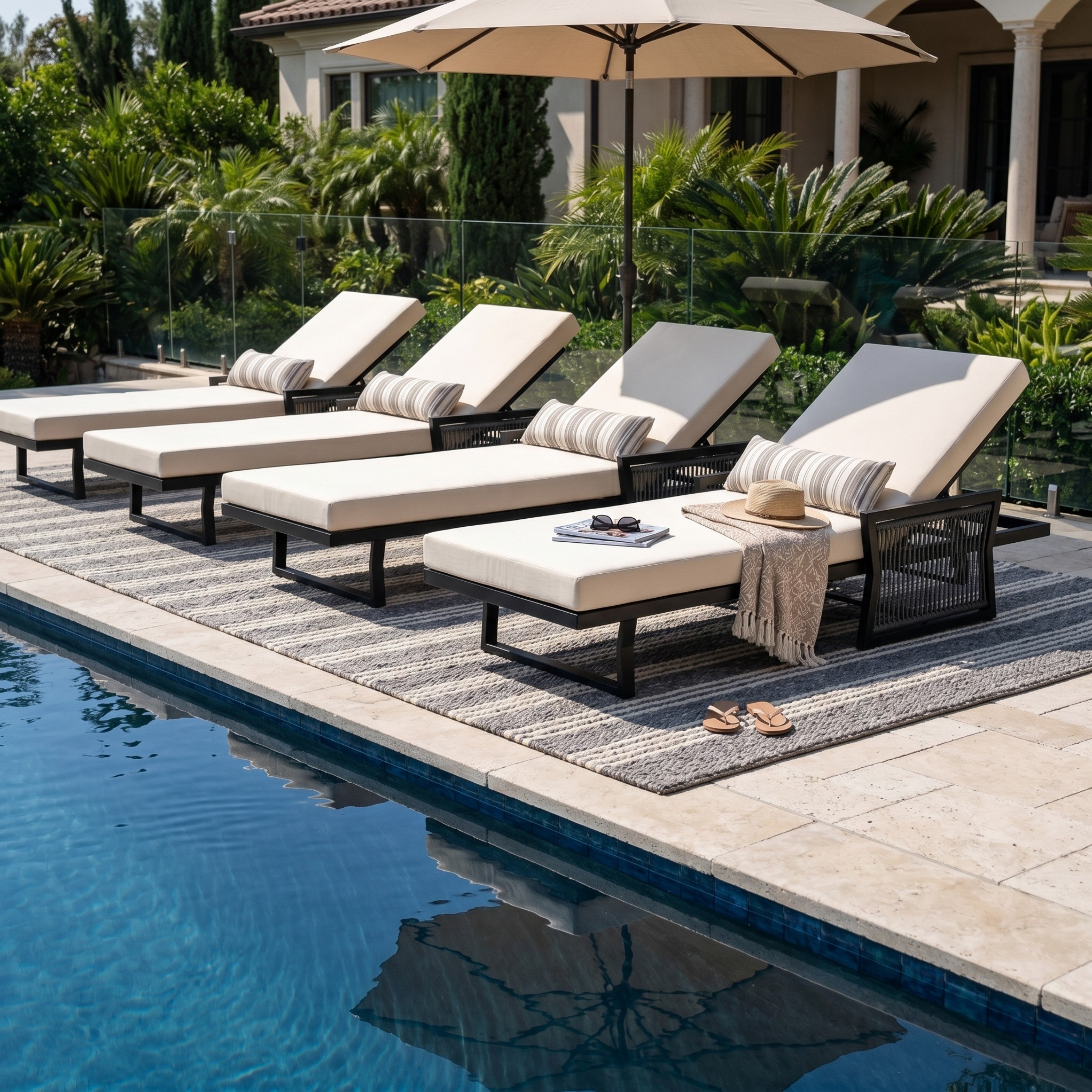 Black Iron Outdoor Chaise Lounge Set