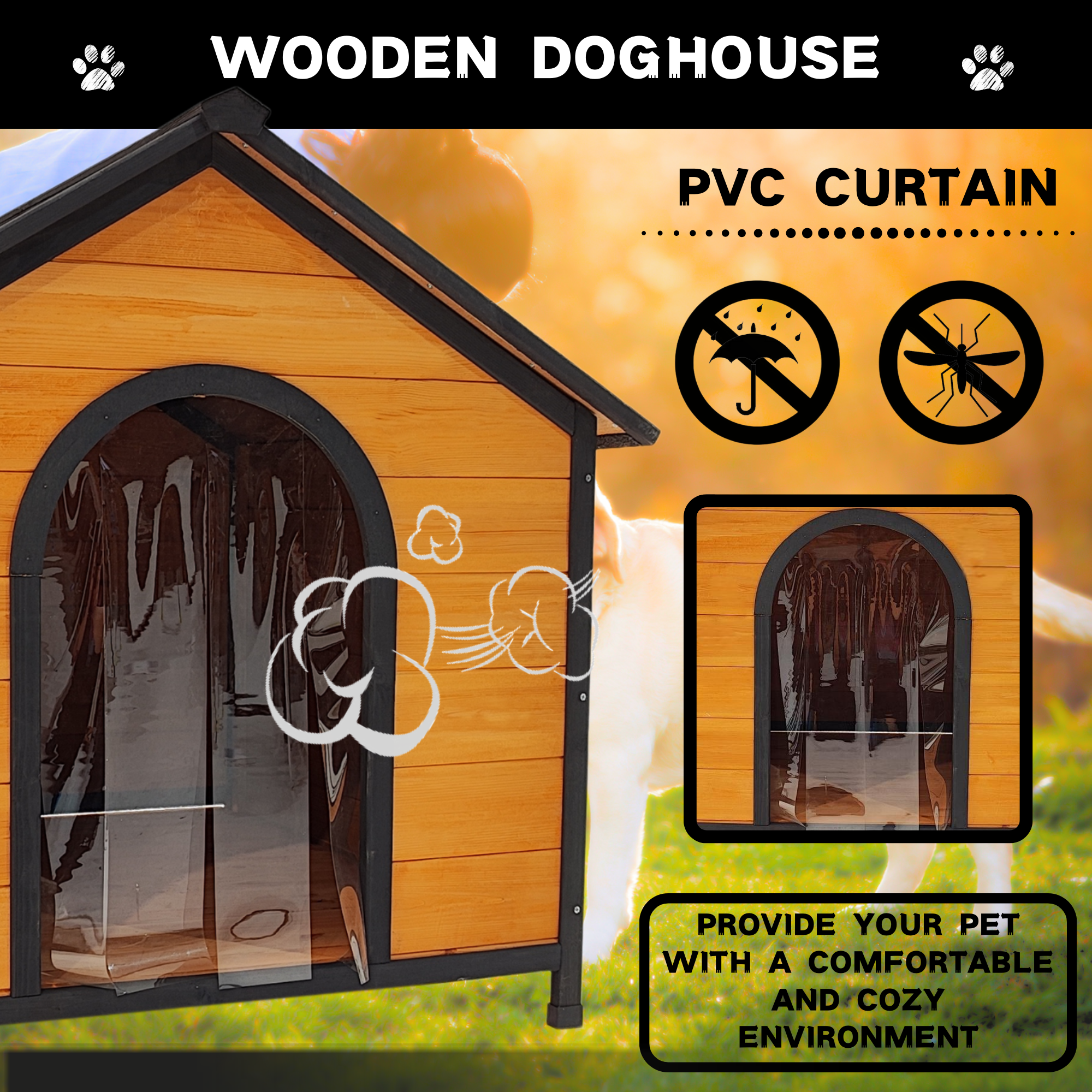 Wearable and Strong Wooden Dog House with Metal Bowls and Toy Box