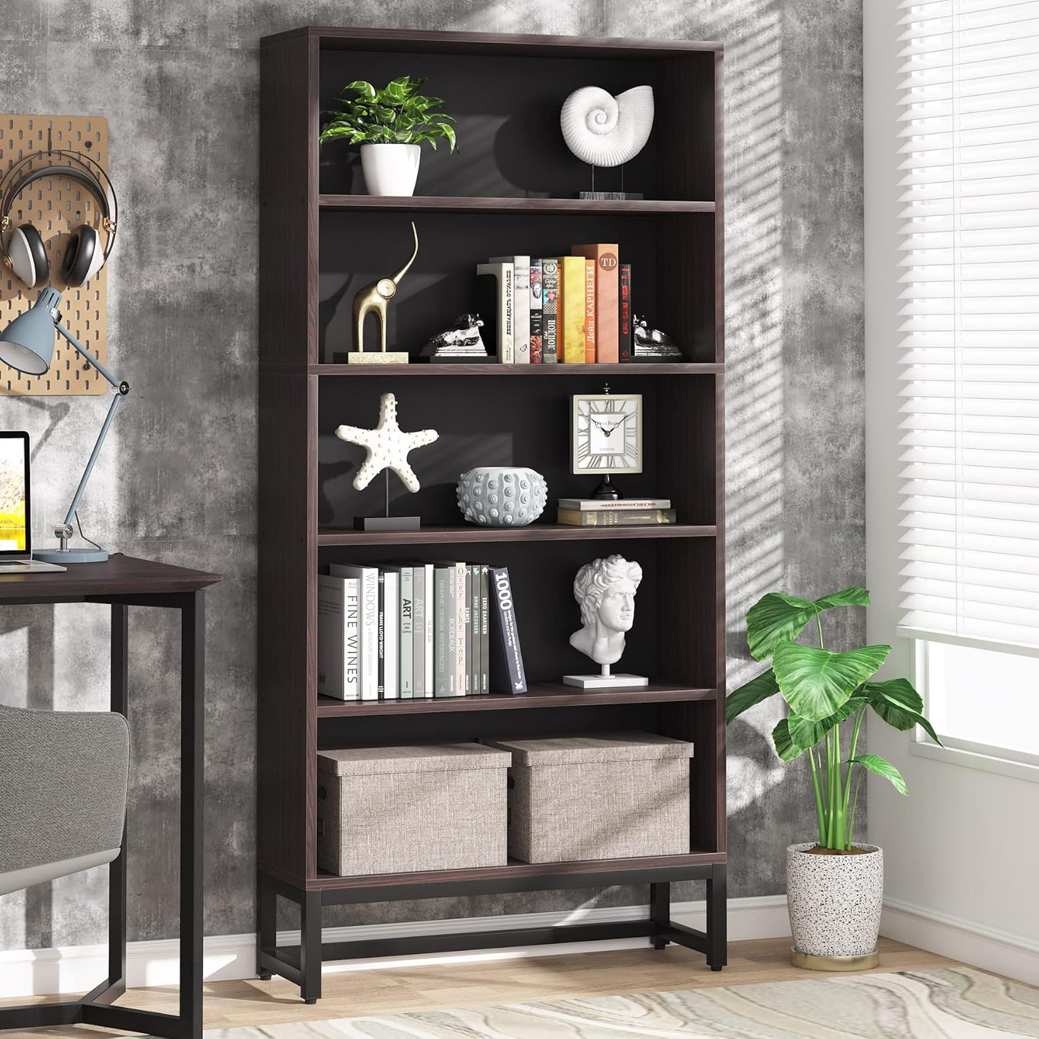 70.87" 5-Tier Sandalwood Heavy Duty Bookshelf