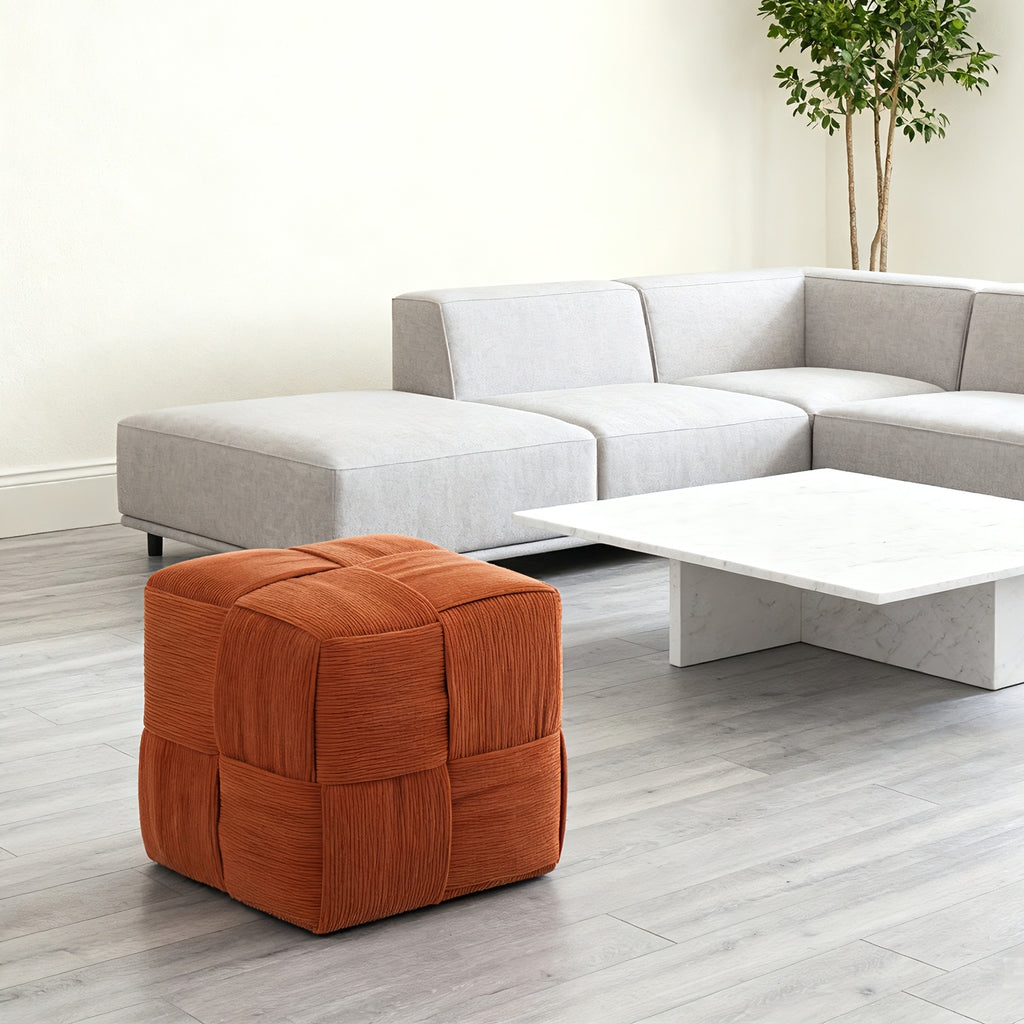 Comfortable Brown Corduroy Square Ottoman Foot Rest