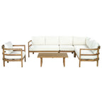 Outdoor Acacia Wood 6-Seater Sectional Sofa Set