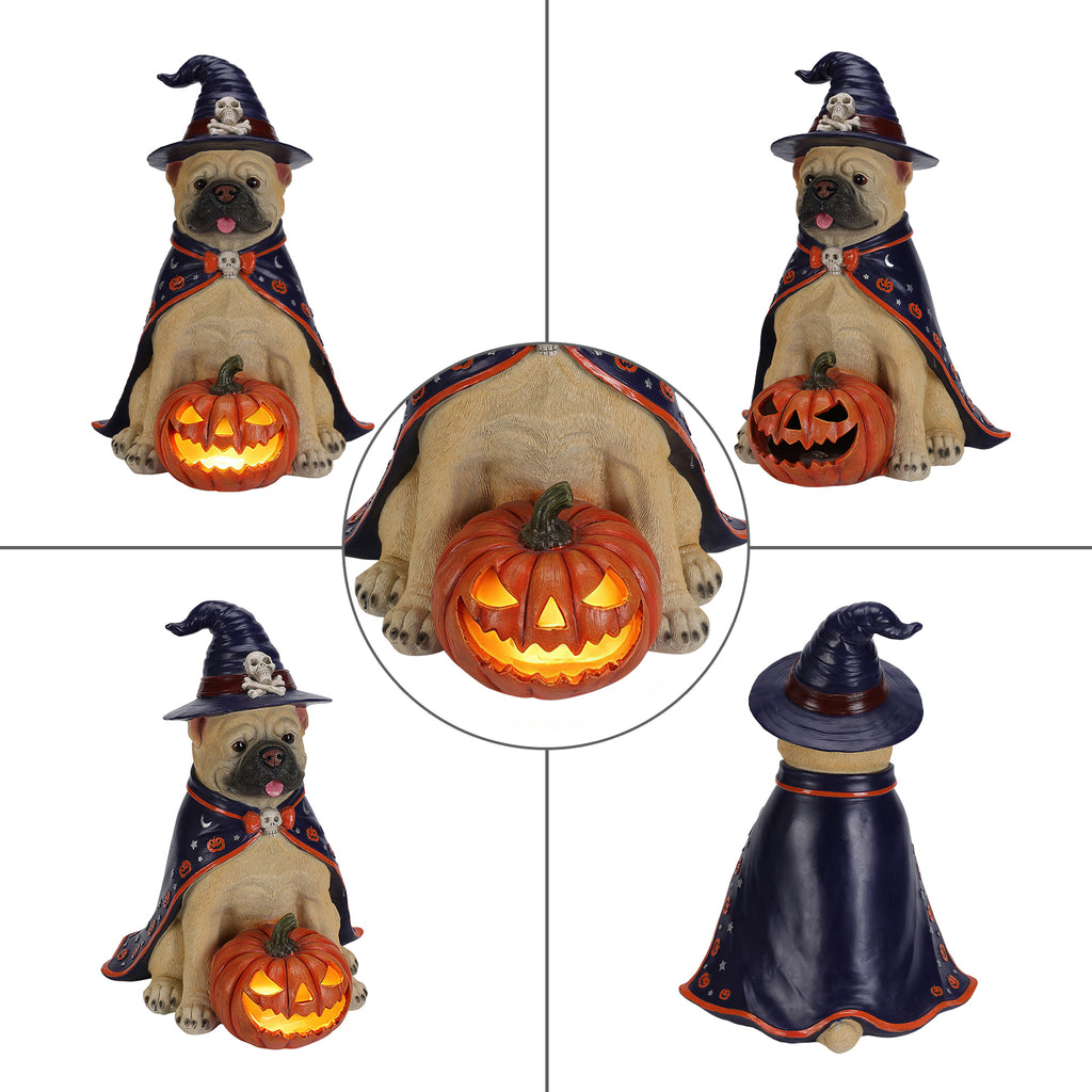 Halloween Bulldog Witch Statue