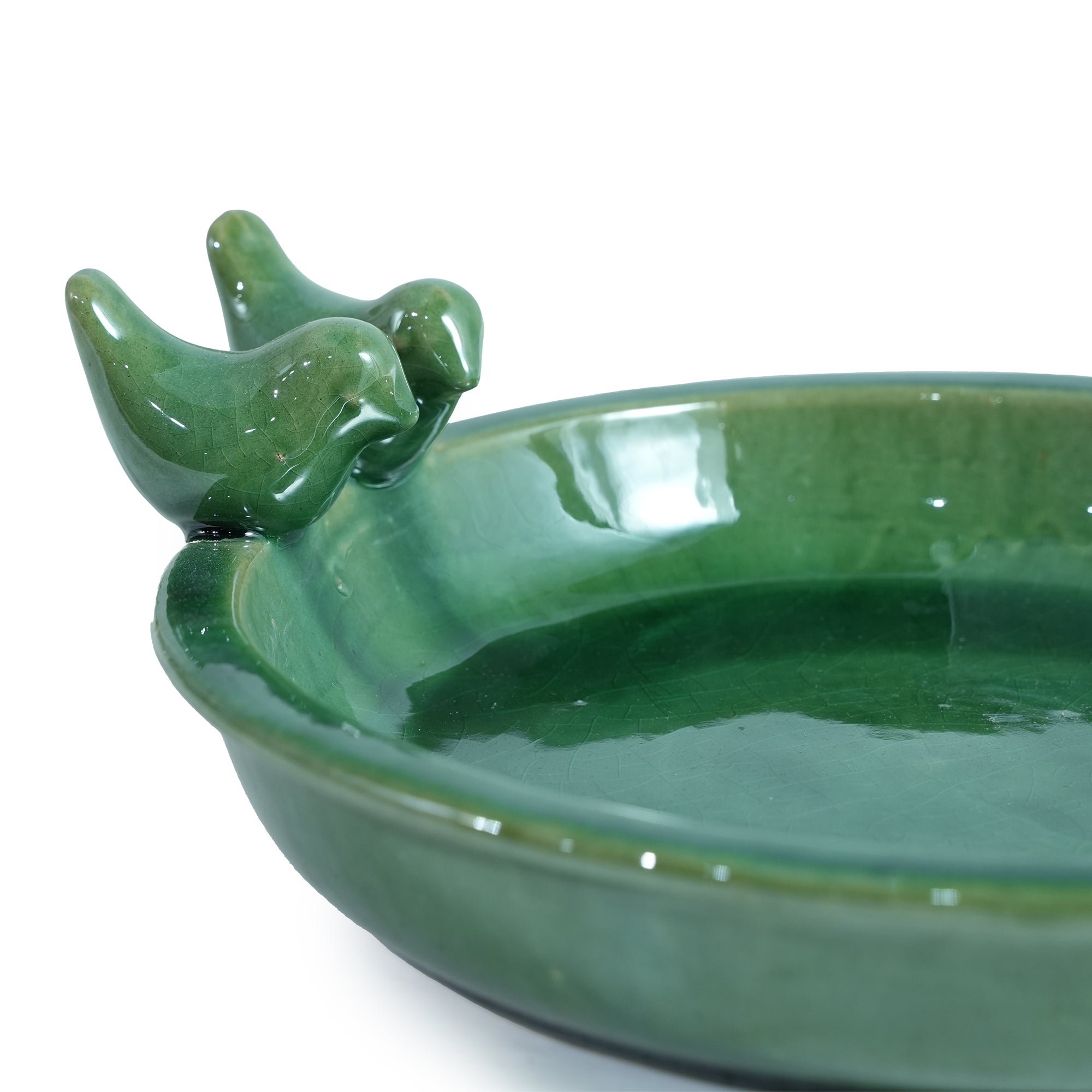 Handmade Ceramic Bird Bath - 11.8 Inch Olive