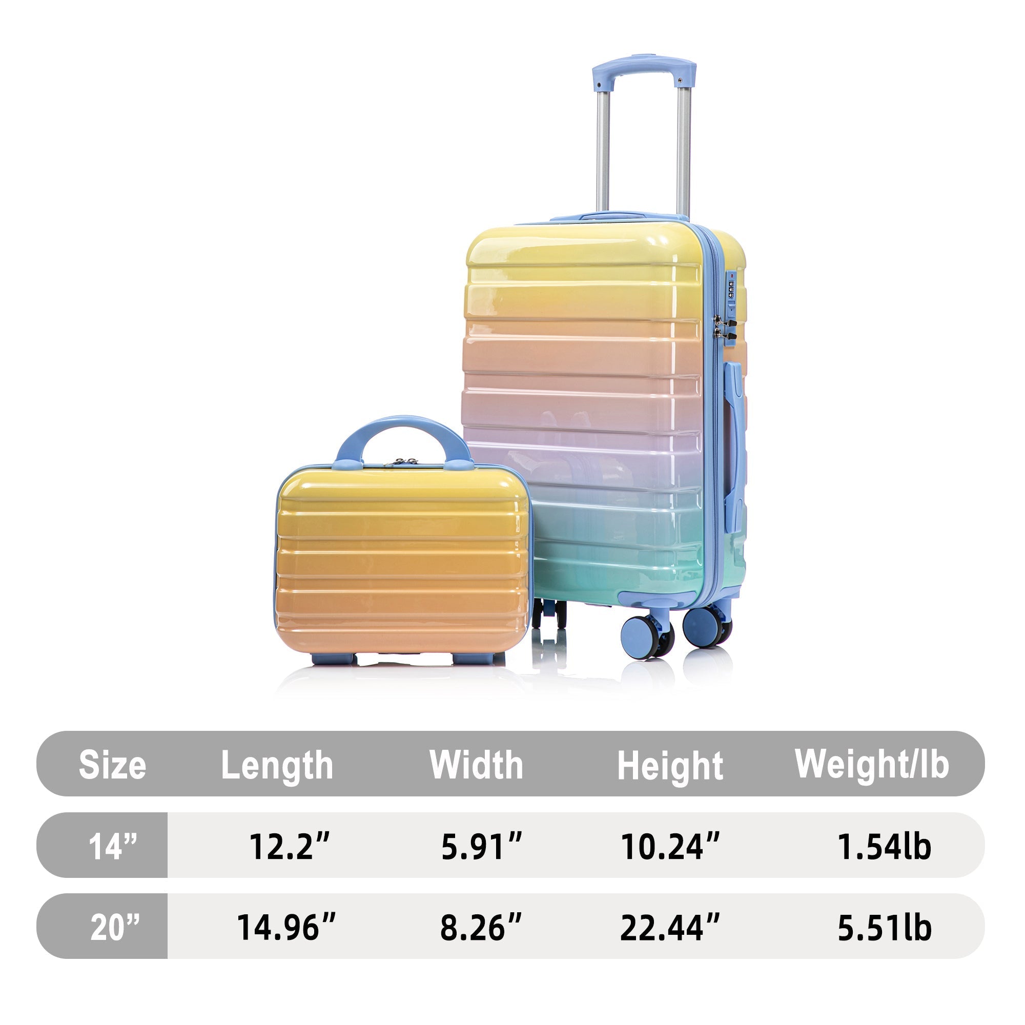 14'/20' 2-Piece PC Spinner Wheel Luggage Set in Gradient Blue Yellow