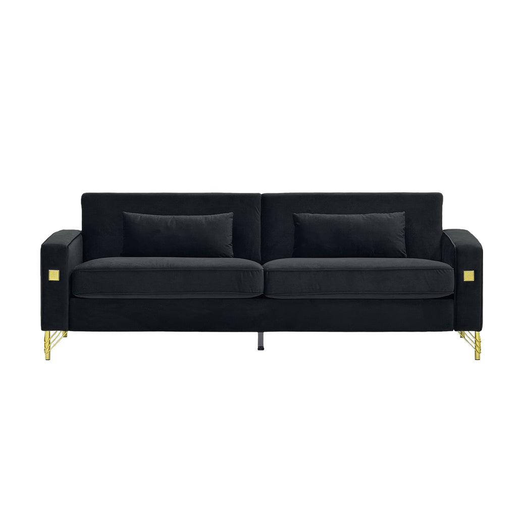 Luxury Velvet Sofa with Gold Metal Accents