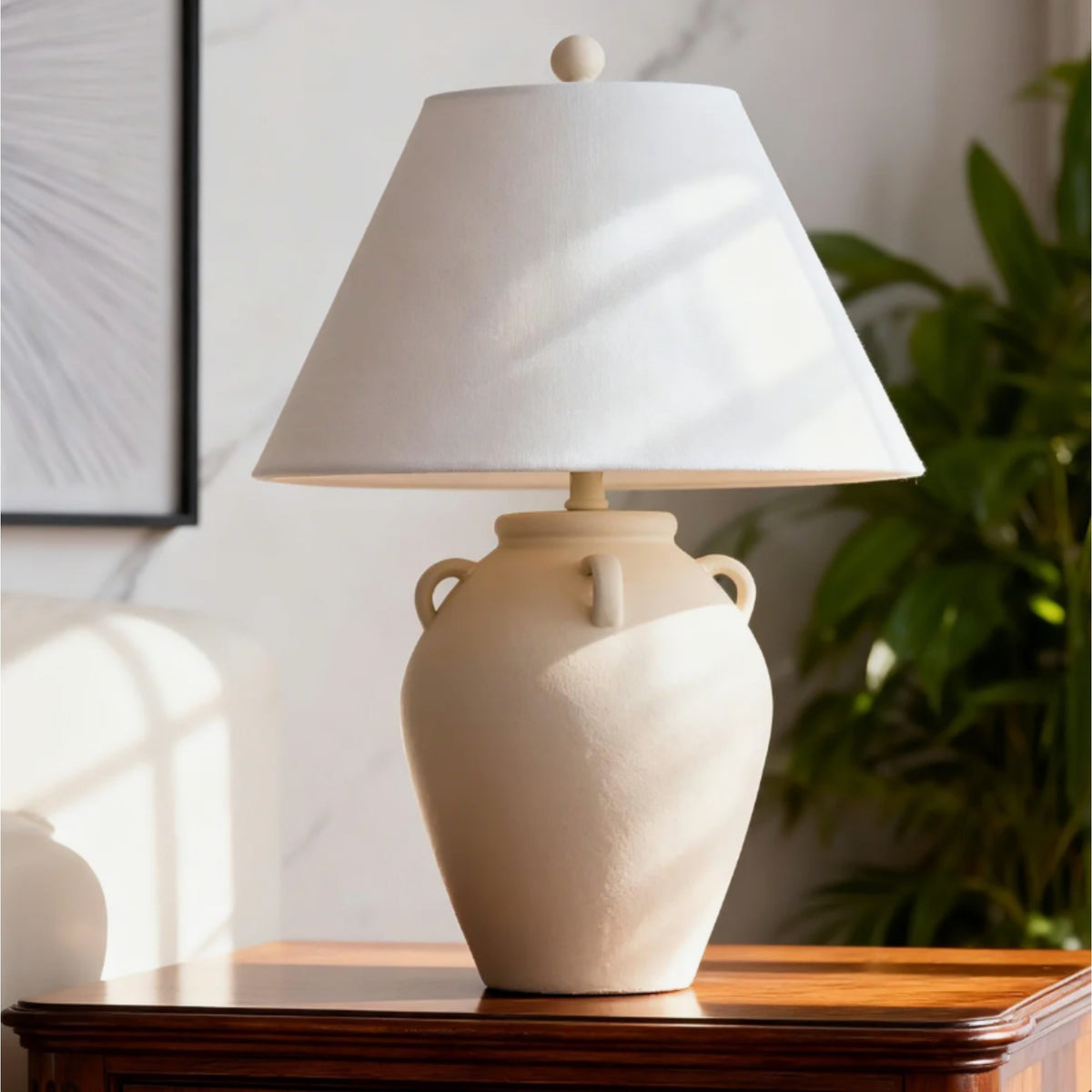 25-Inch Ceramic Table Lamp, Beige Rustic Farmhouse Style