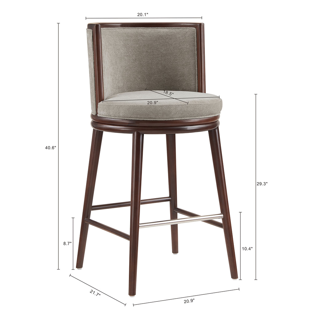 Evalyn Dove Textured Chenille Barstool with Beech Wood Legs
