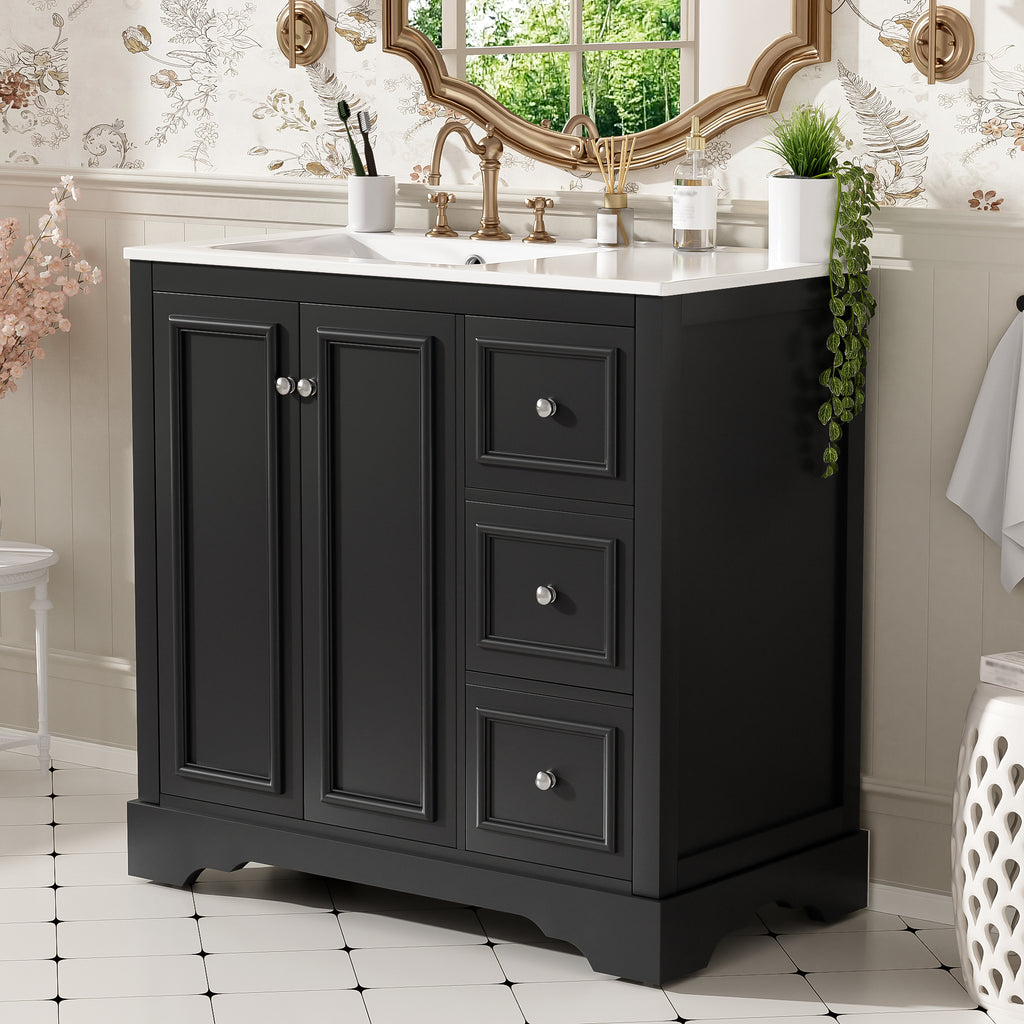 36-Inch Transitional Bathroom Vanity with Ceramic Sink