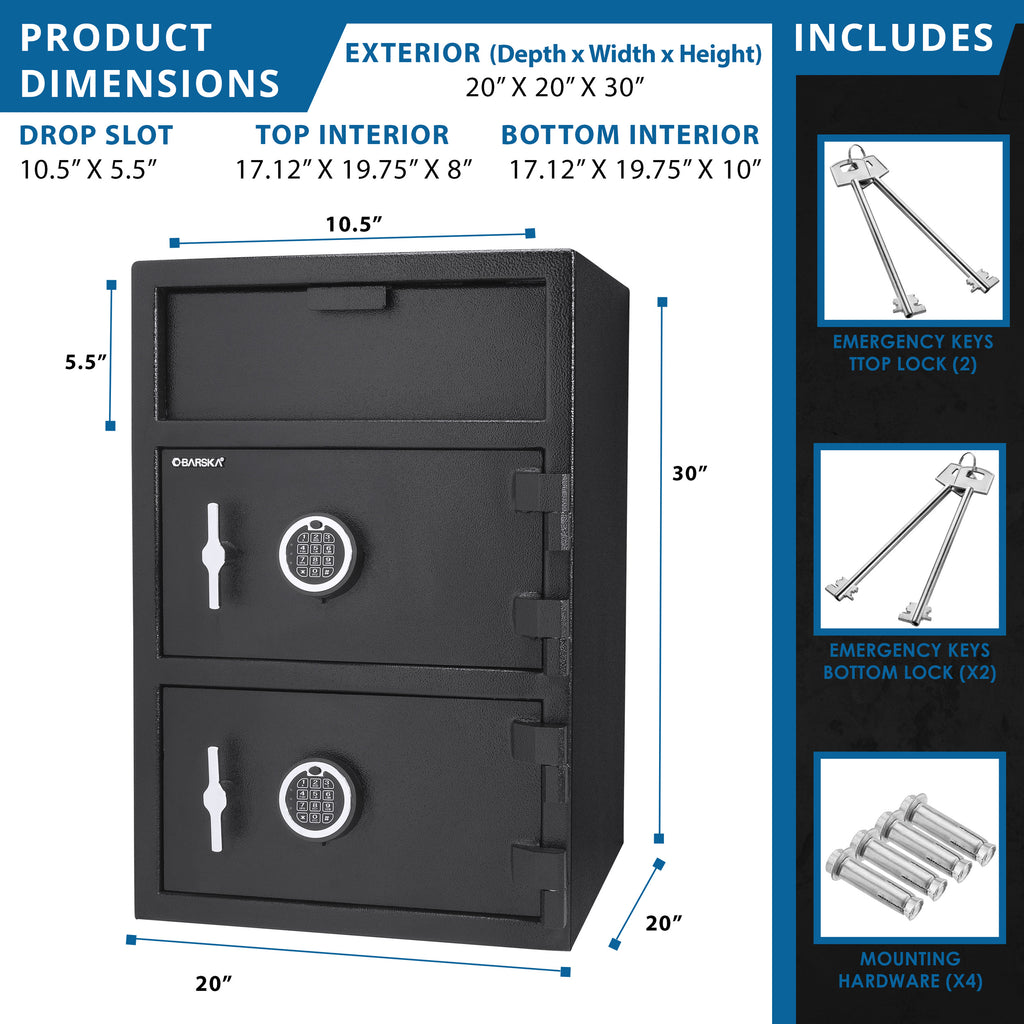 Digital Keypad Two Lock Depository Safe - 1.62 Cubic Ft