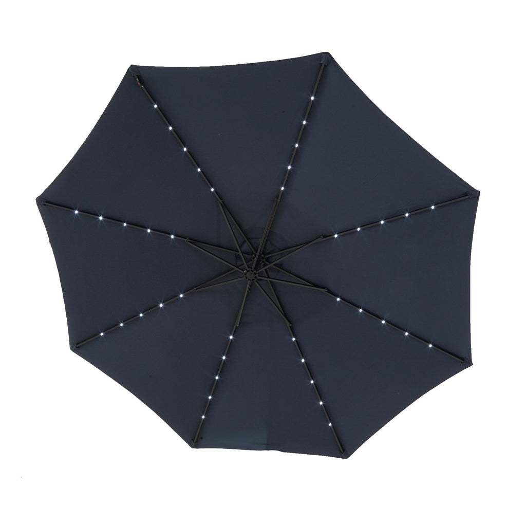 10ft Solar LED Offset Hanging Market Patio Umbrella - Navy Blue