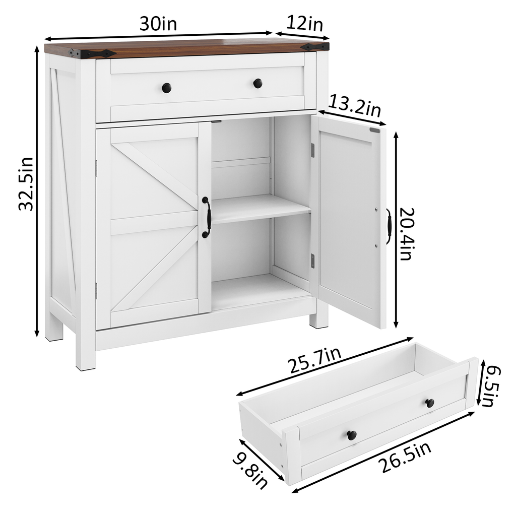Farmhouse Storage Cabinet with Drawer and Adjustable Shelf