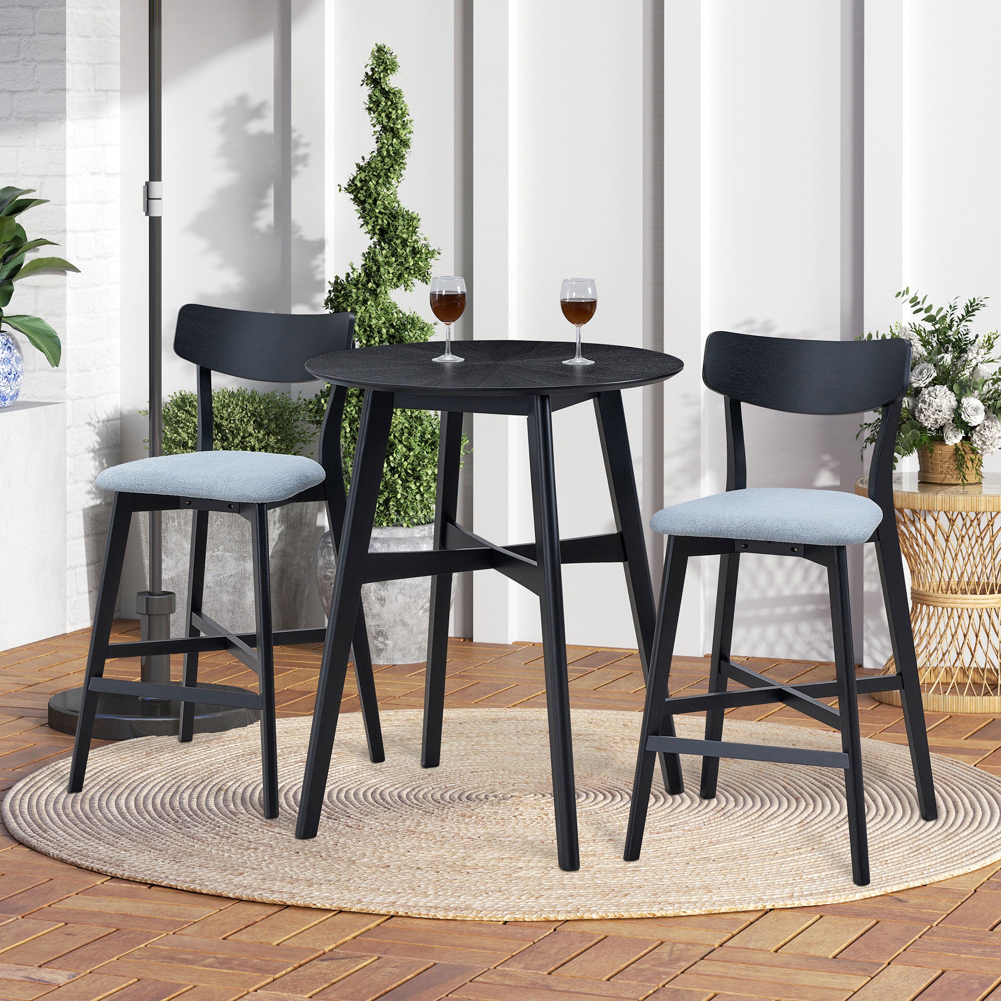 Wooden Bar Chairs Set of 2