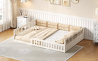 Wood Full Size Upholstered Platform Bed with Guardrail and Pillow