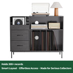 Record Player Stand with Power Outlet & Flip-Down Lid