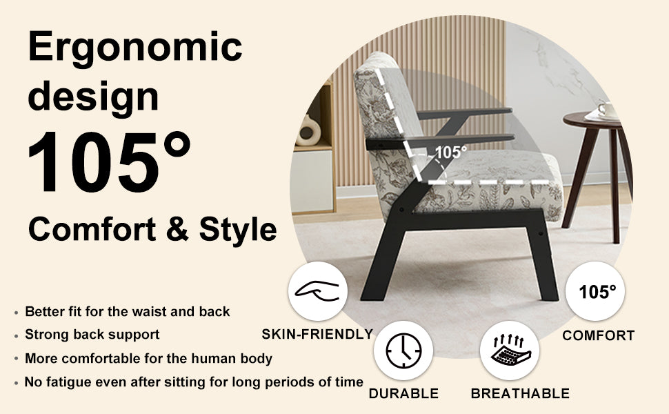 Mid-Century Modern Lounge Armchair - Seat Cushion - Beige & Grey