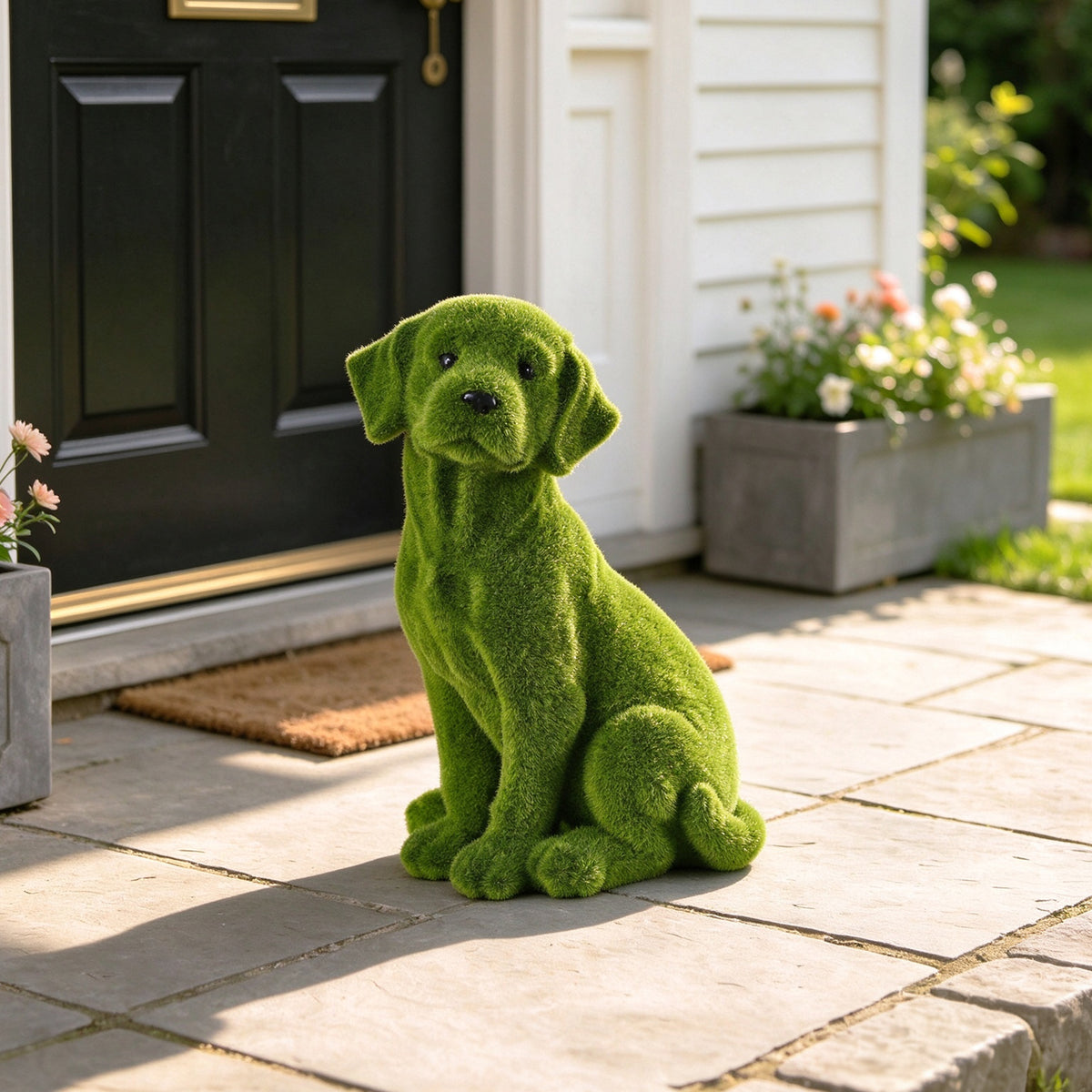 13.4" Garden Statue, Flocked Dog Figurine Style B, Resin