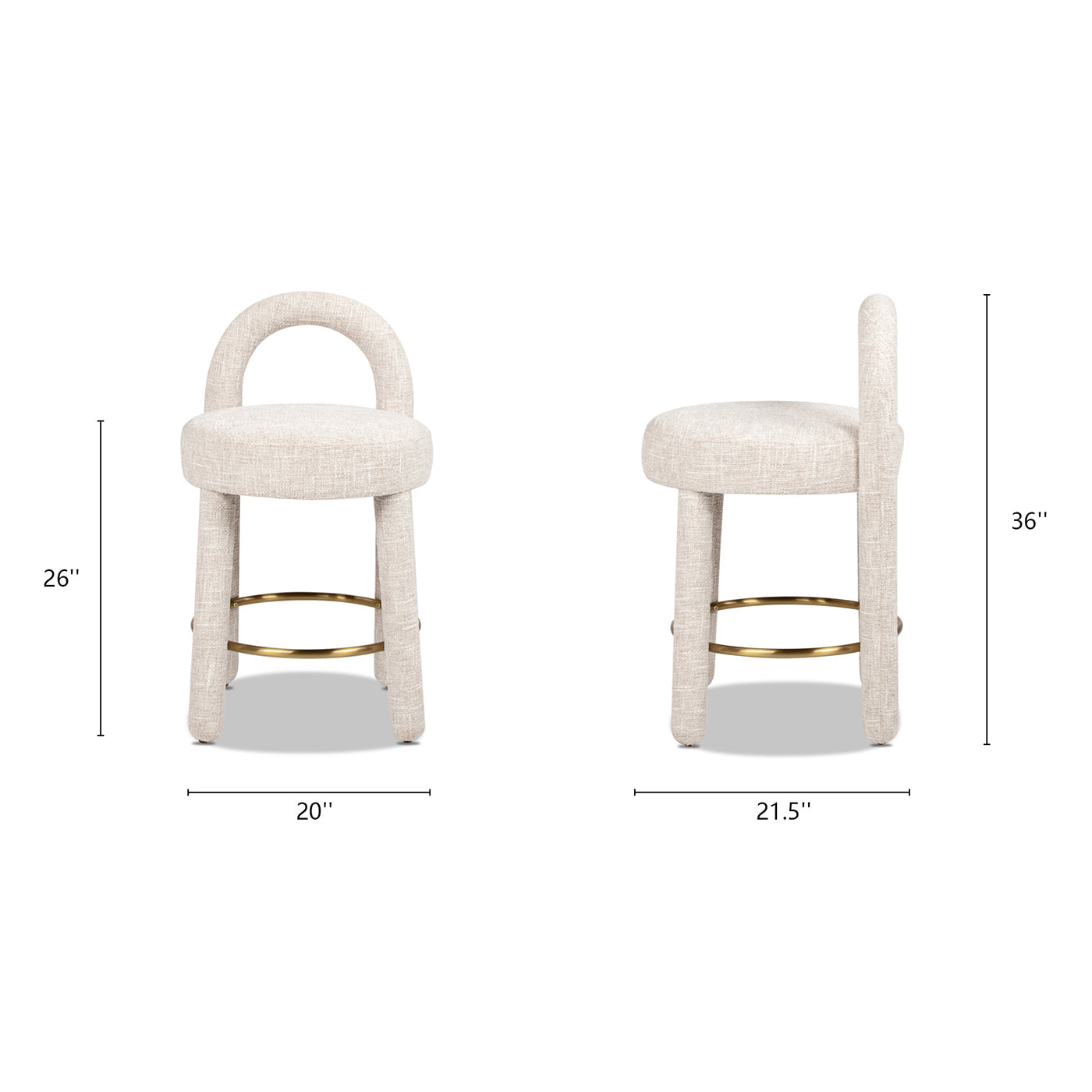 Penny 26.5" Round Arched Upholstered Counter Stool, Set of 2, Travertine