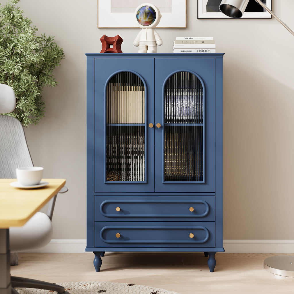 46.5" Glass Display Cabinet with Ribbed Glass Doors