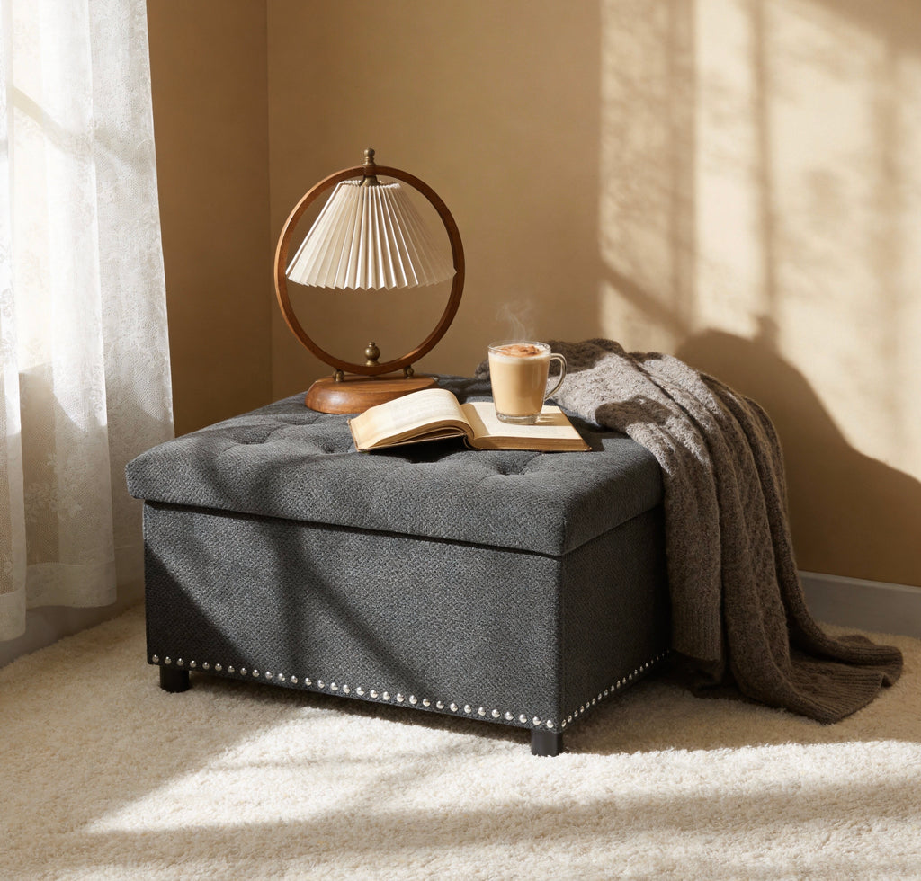 Tufted Storage Ottoman with Nailhead Trim