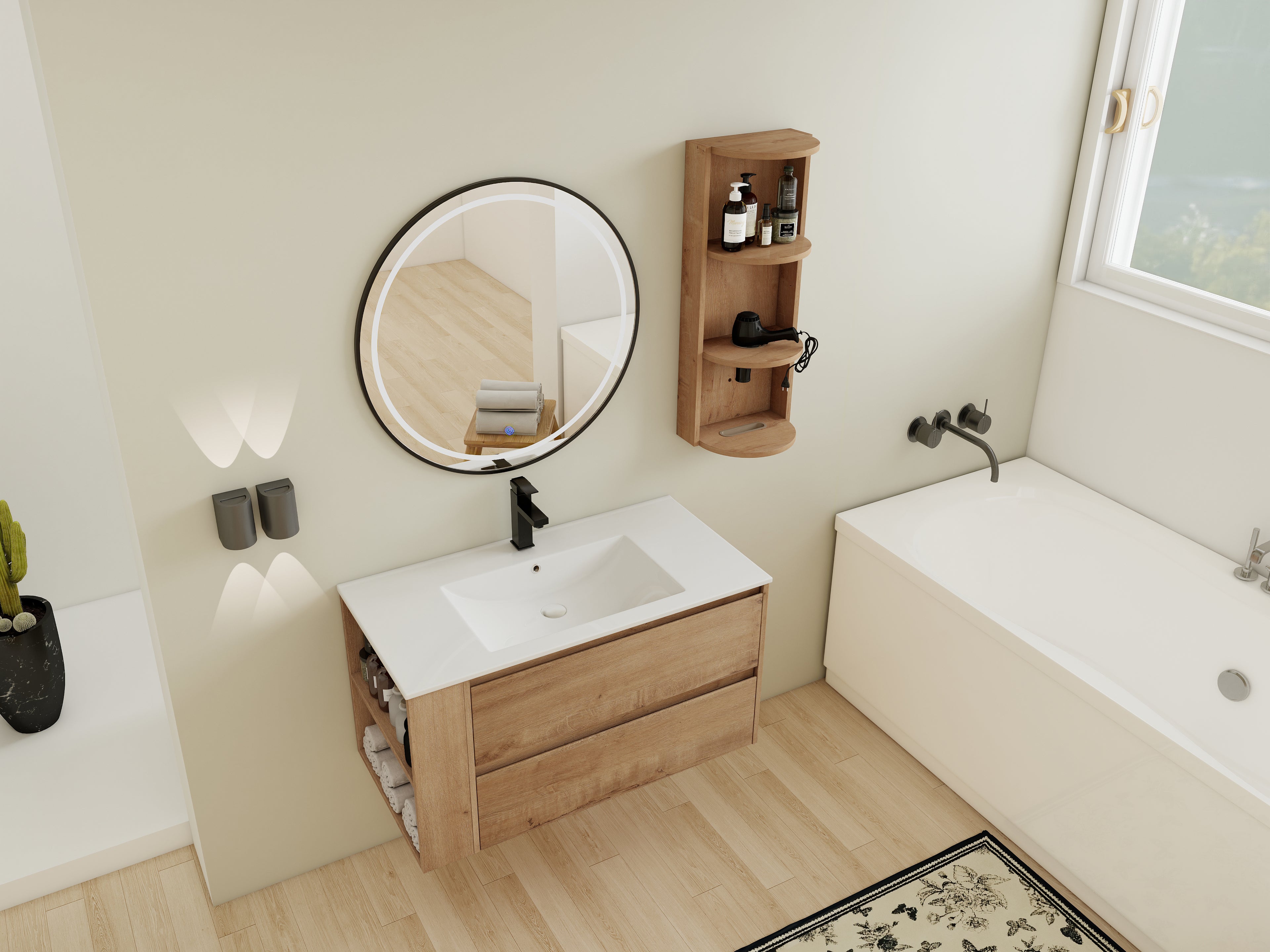 36" Wall-Mounted Bathroom Vanity With Sink and Storage Rack