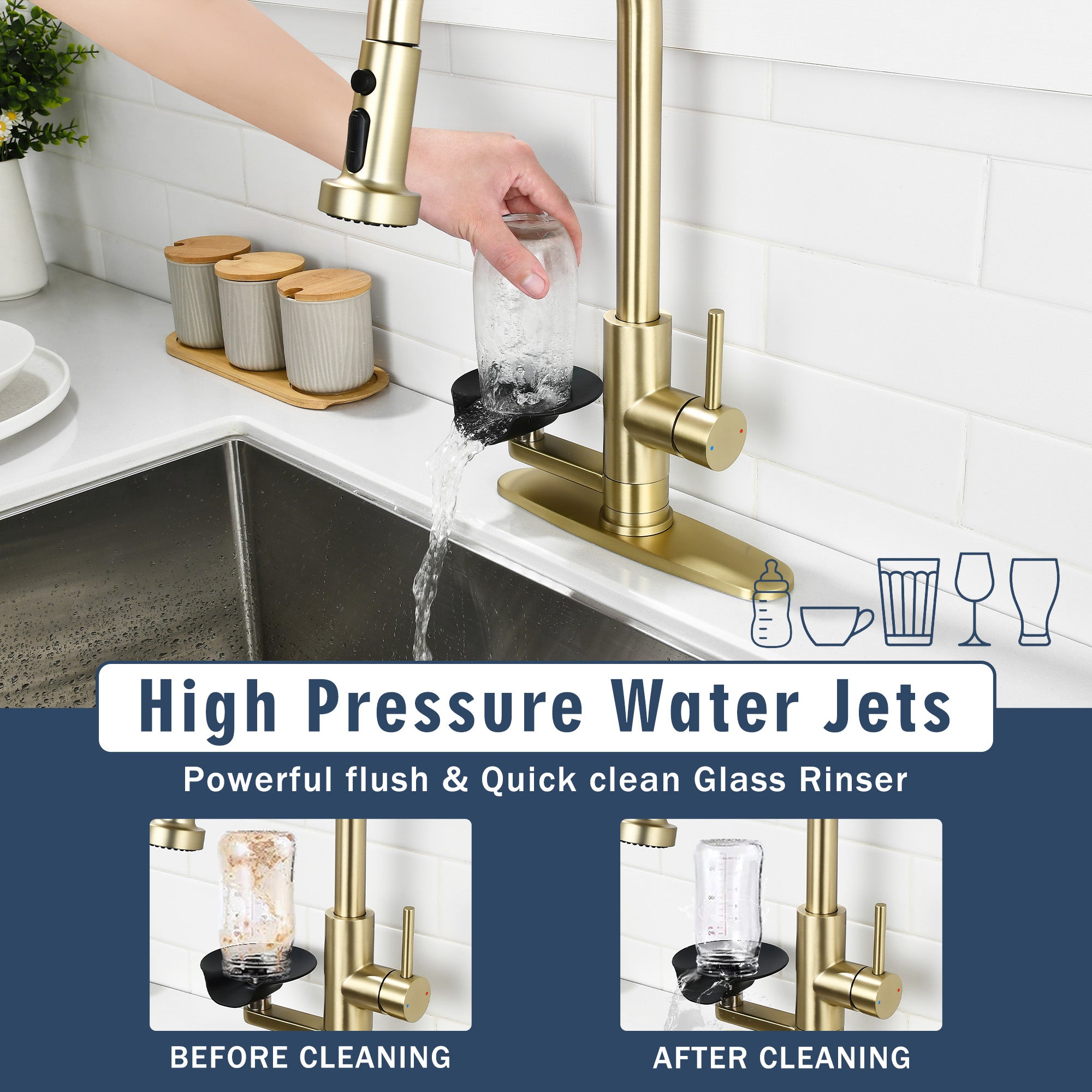 3-in-1 Kitchen Faucet with Press-Type Glass Rinser