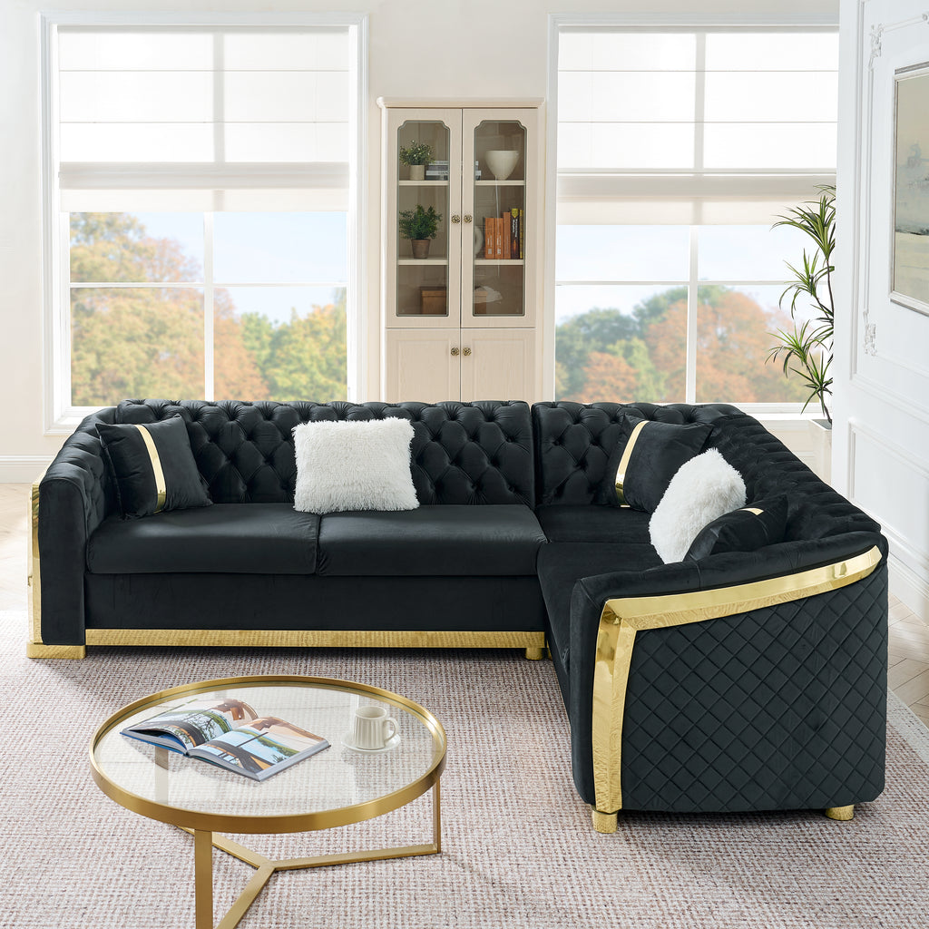 106 Inches L-Shaped Chesterfield Sectional Sofa Set
