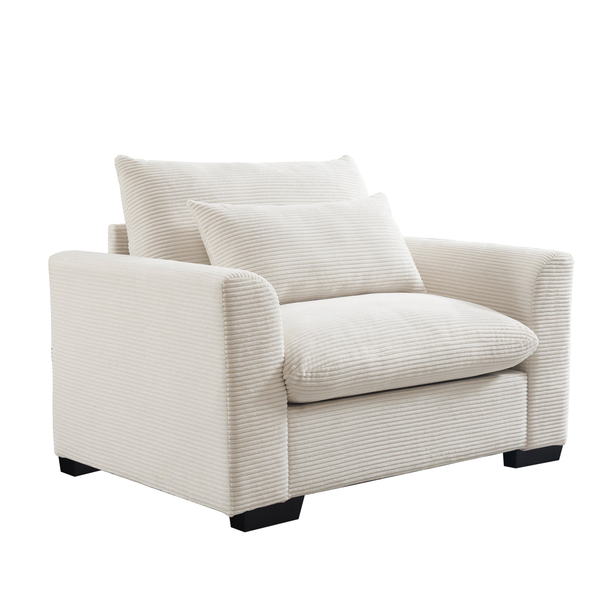 Beige Corduroy Deep Seat Accent Chair