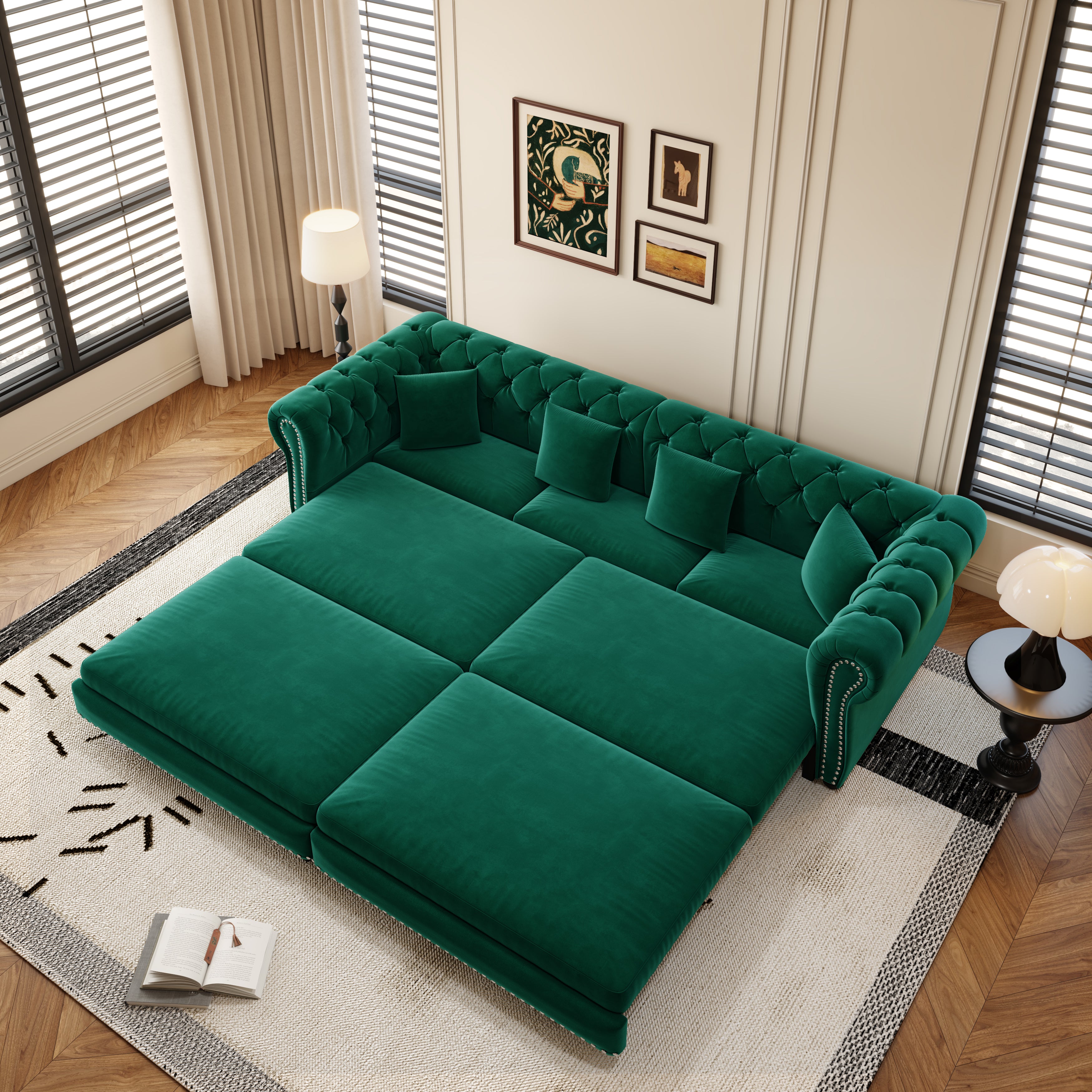 Chesterfield Sofa Bed - 3-in-1 Velvet Convertible