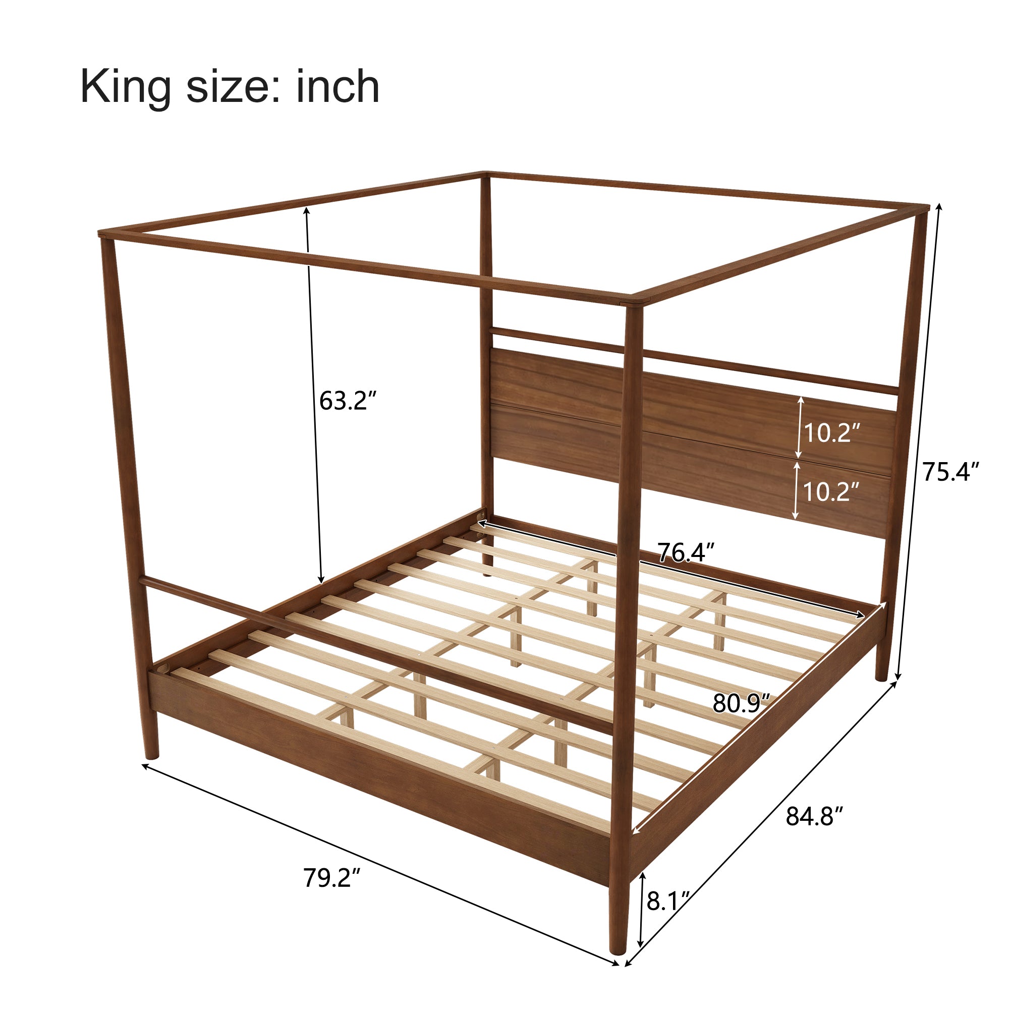 Solid Wood Canopy Bed Frame – King Size