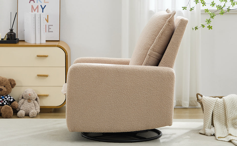 Swivel Rocker Recliner Chair, Glider Rocker Recliner in Teddy Fleece Oatmeal