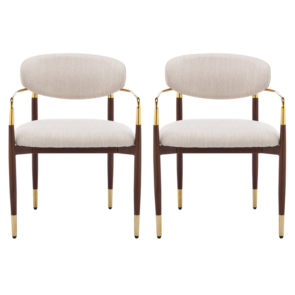 Modern Iron Frame Armchair Dining Chair With Upholstered (Set of 2),Beige+Walnut+Gold