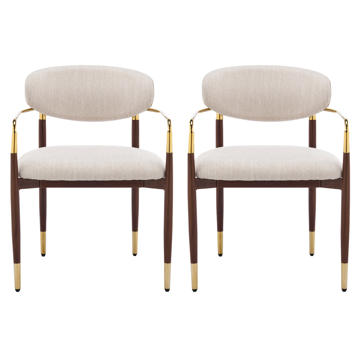 Modern Iron Frame Armchair Dining Chair With Upholstered (Set of 2),Beige+Walnut+Gold