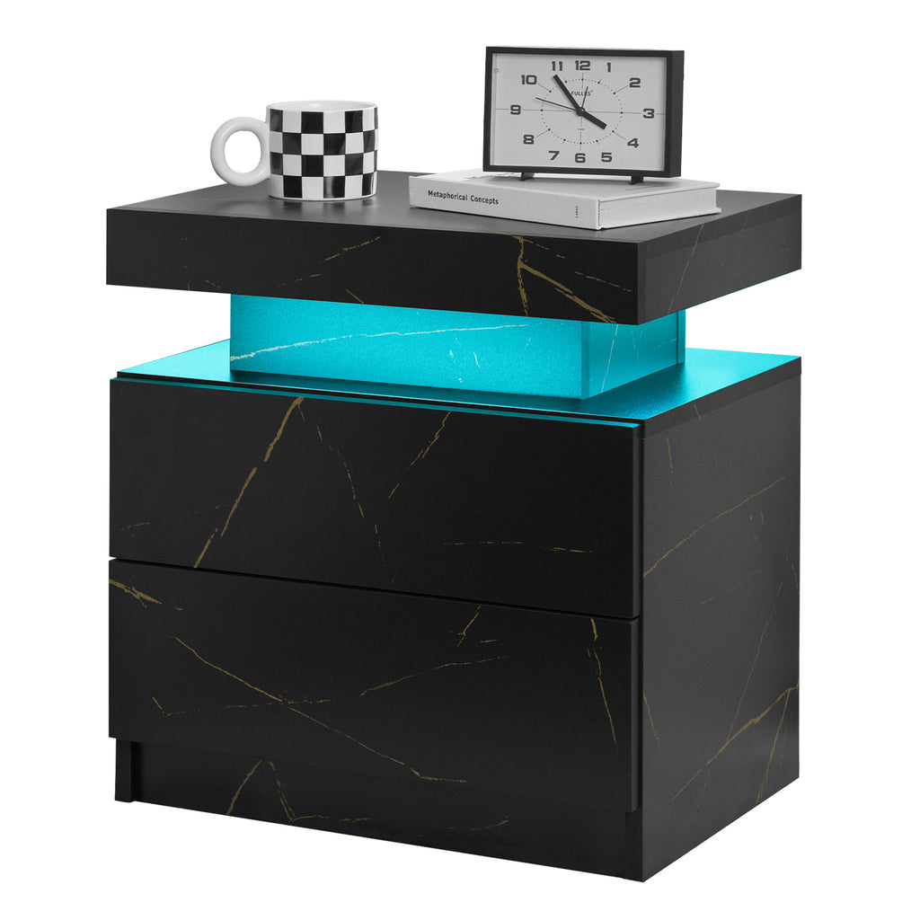 Nightstand LED Bedside Table Cabinet Lights Modern End Side with 2 Drawers