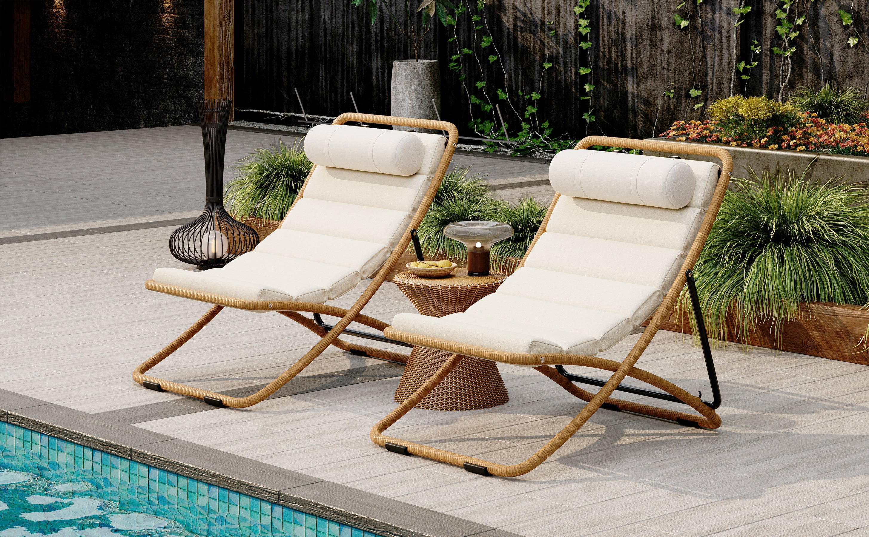TREXM 2-Pieces Outdoor Folding Chair Set