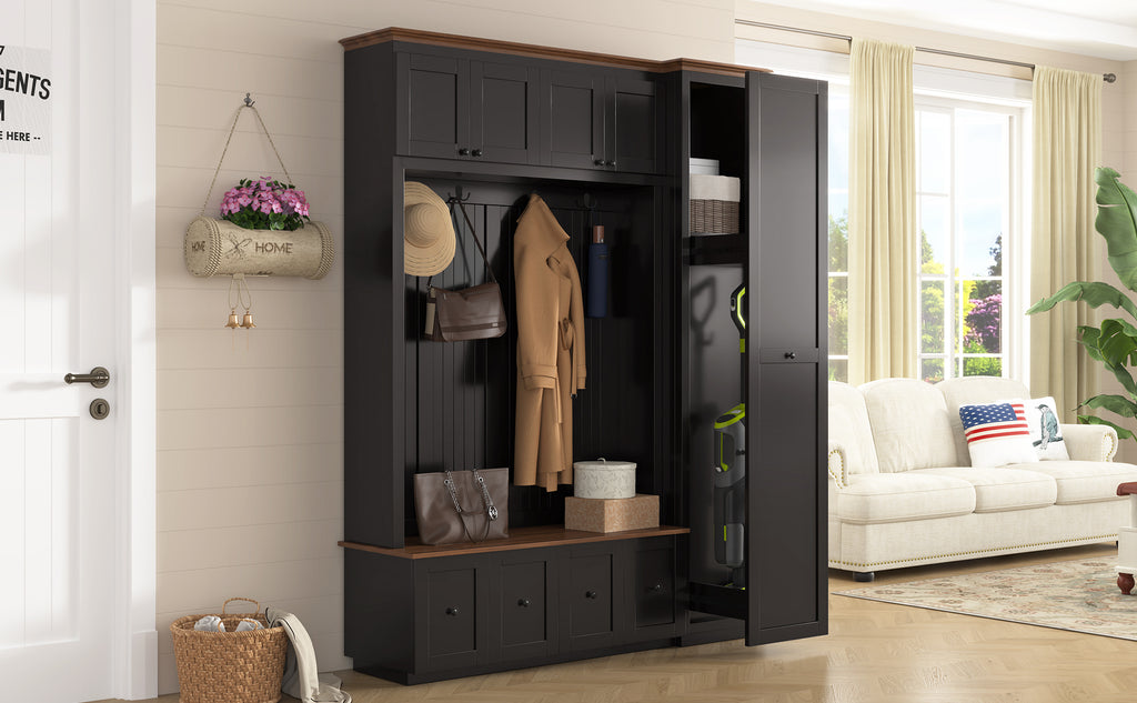 Vibe Haus 78.7"H Entryway Hall Tree with Storage Bench