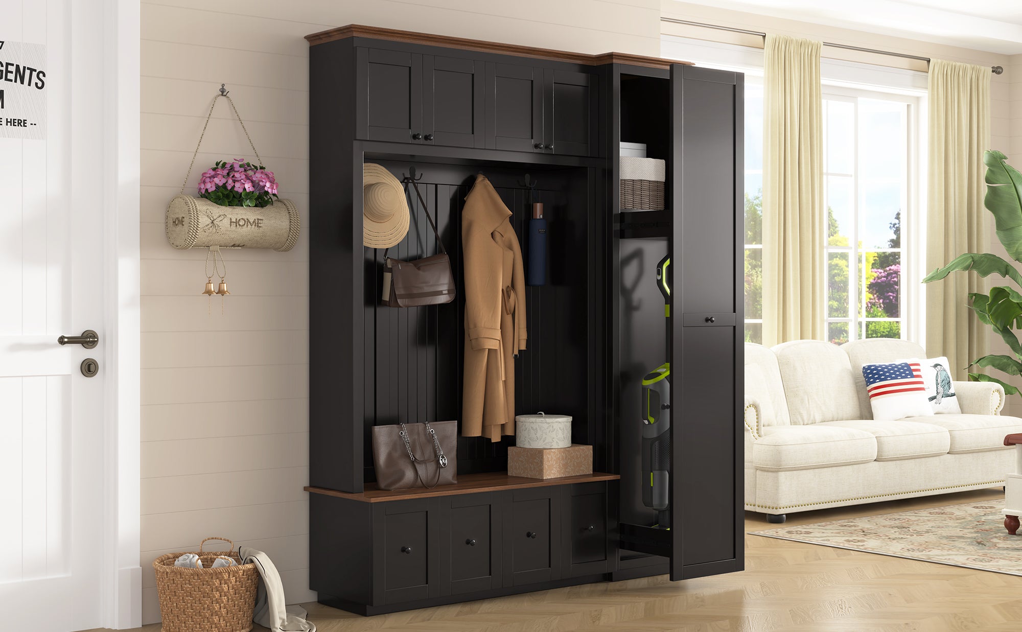 Vibe Haus 78.7"H Entryway Hall Tree with Storage Bench