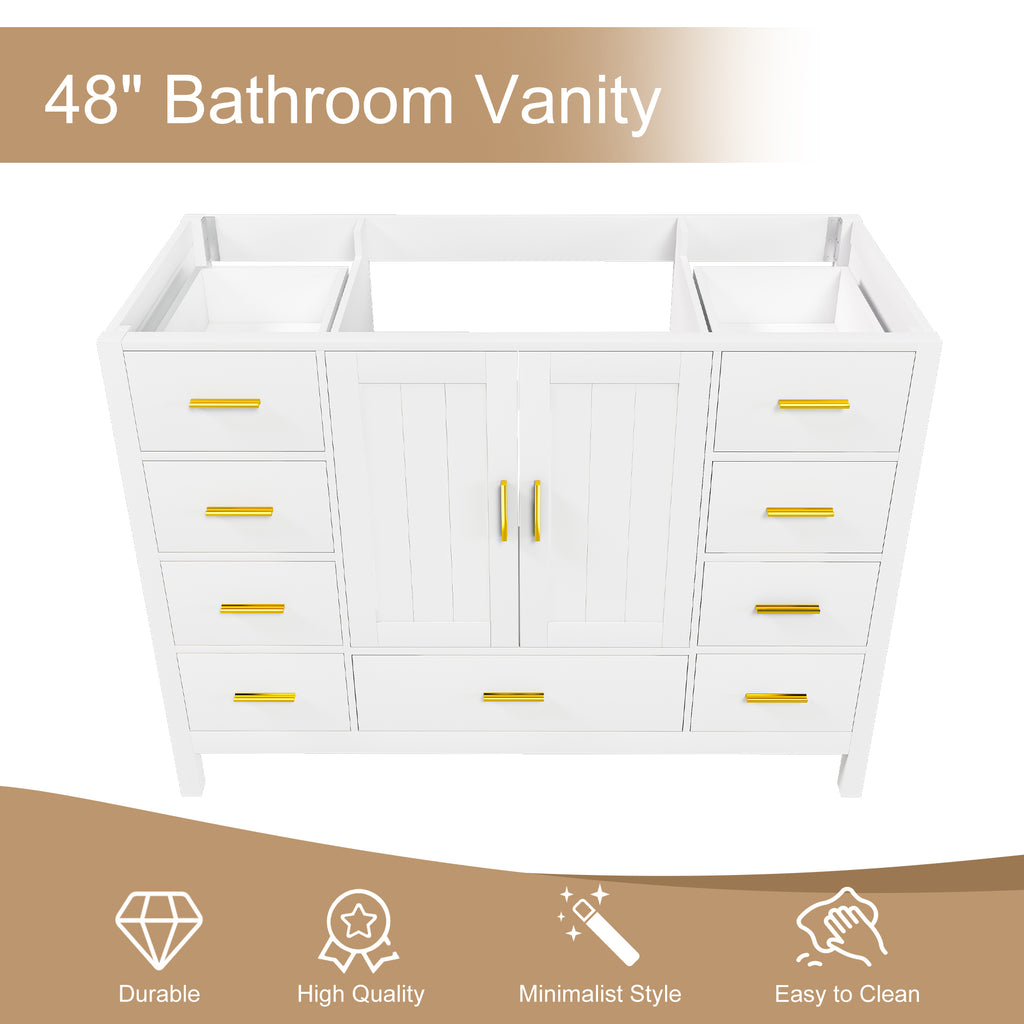 48" Bathroom Vanity Base Cabinet with Soft-Close Double Doors & 9 Smooth Drawers