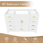 48" Bathroom Vanity Base Cabinet with Soft-Close Double Doors & 9 Smooth Drawers