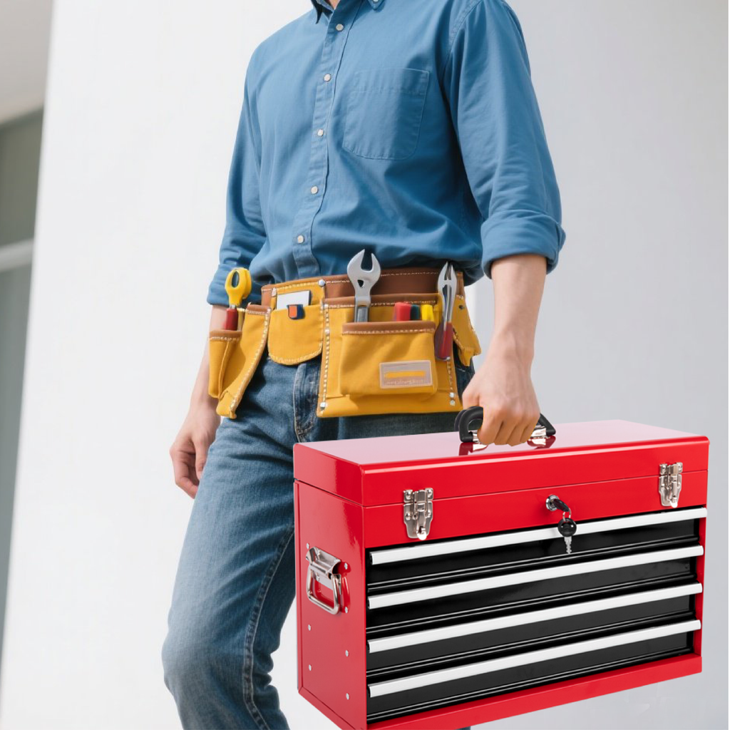 Heavy Duty Metal Tool Box - 21-inch with 4 Drawers