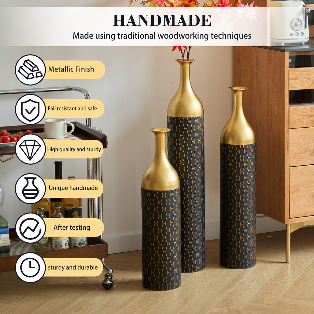 3-Piece Handcrafted Metal Floor Vase Set