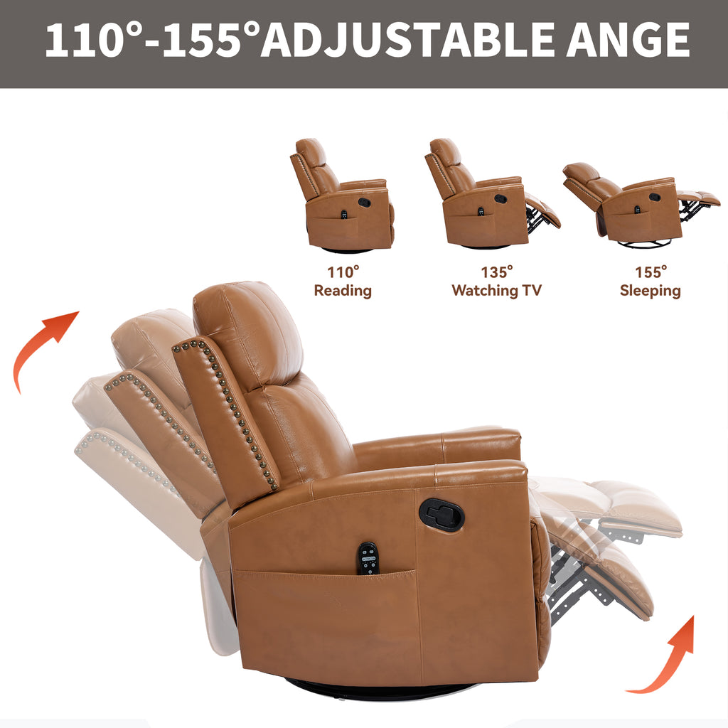 Genuine Leather Heat Massage Manual Recliner Chair