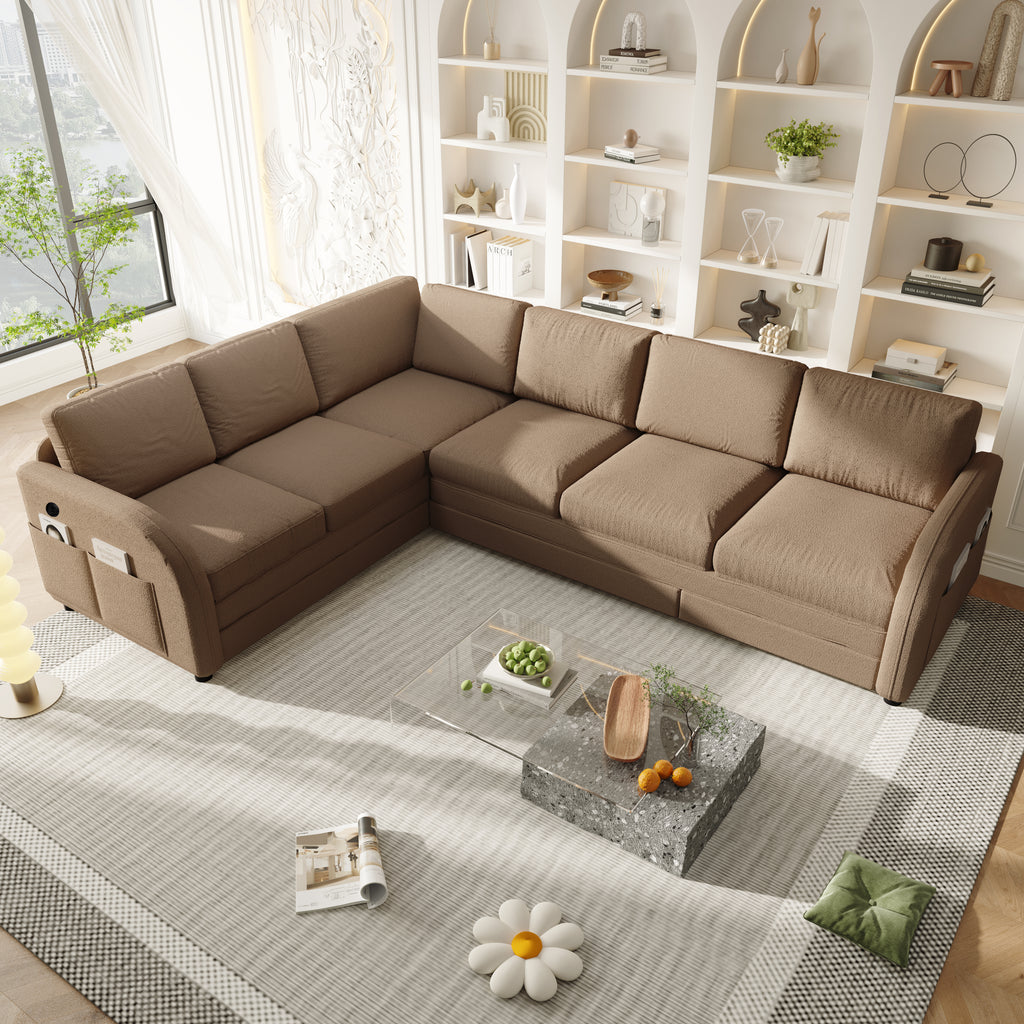 115.2" L-Shaped Pull-Out Bed Sleeper Sofa - Brown