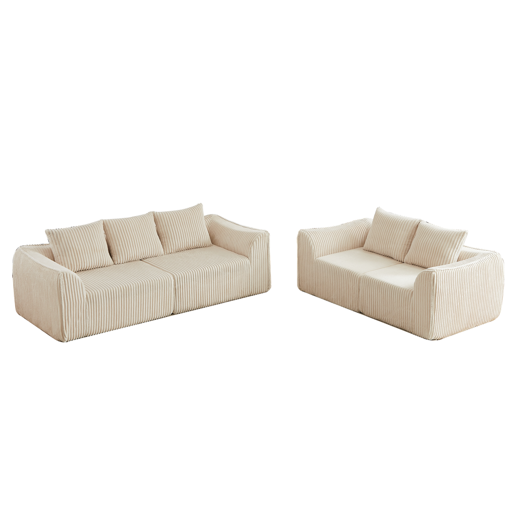 Minimalist 3+2 Seater Corduroy Sofa Set with Curved Lines